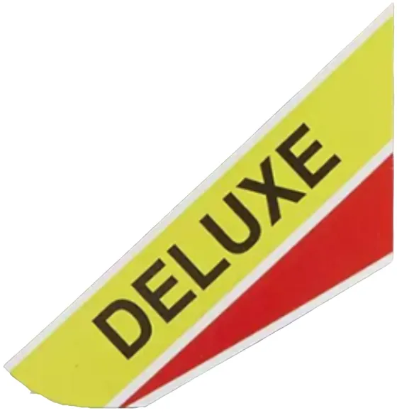 Gele DELUXE-sticker zoals die op de bubbel van recente carded Deluxe-releases verschijnt
