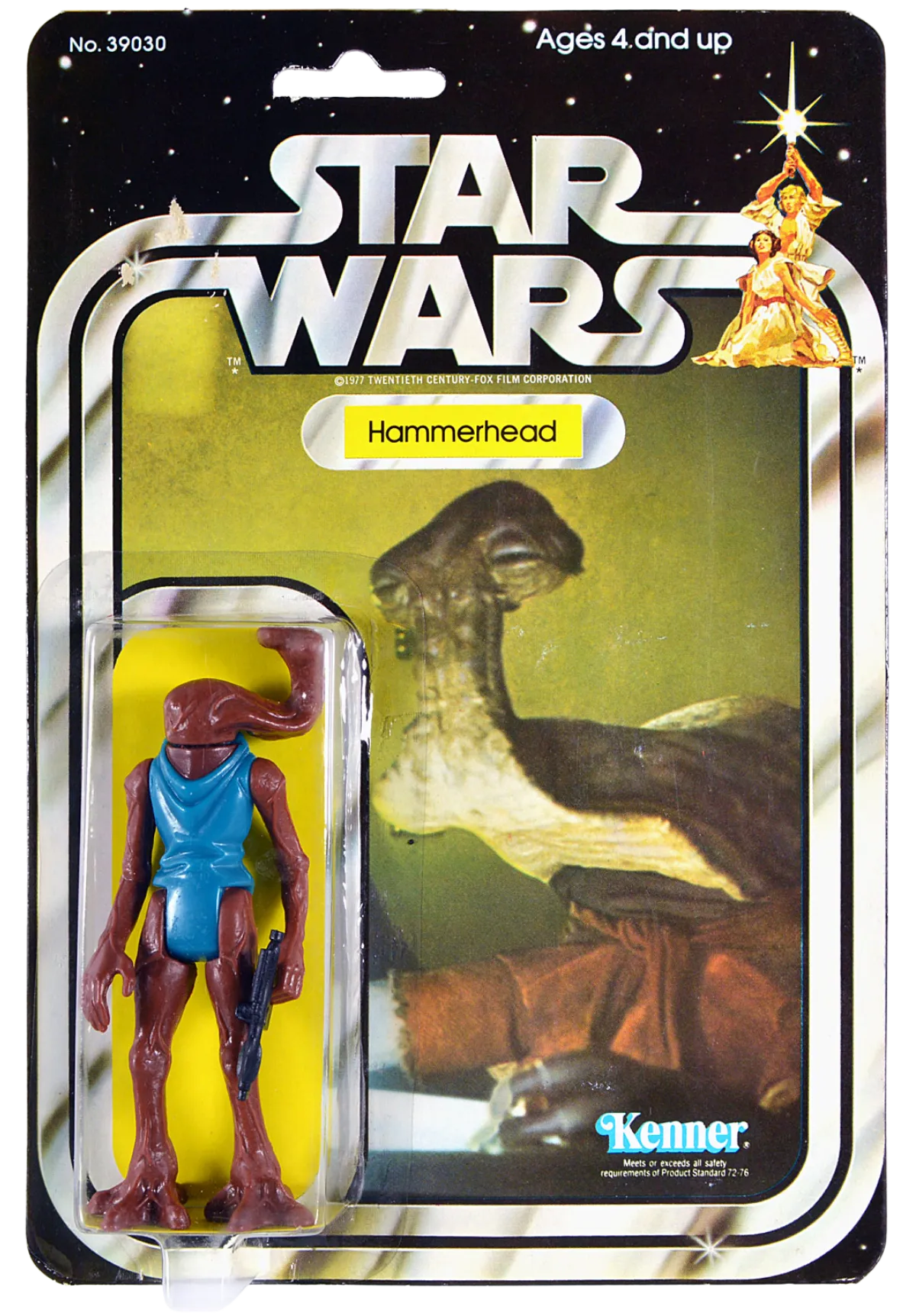 Originele Kenner-kaart van Hammerhead uit 1978 met het blauwe Kenner-logo rechtsonder