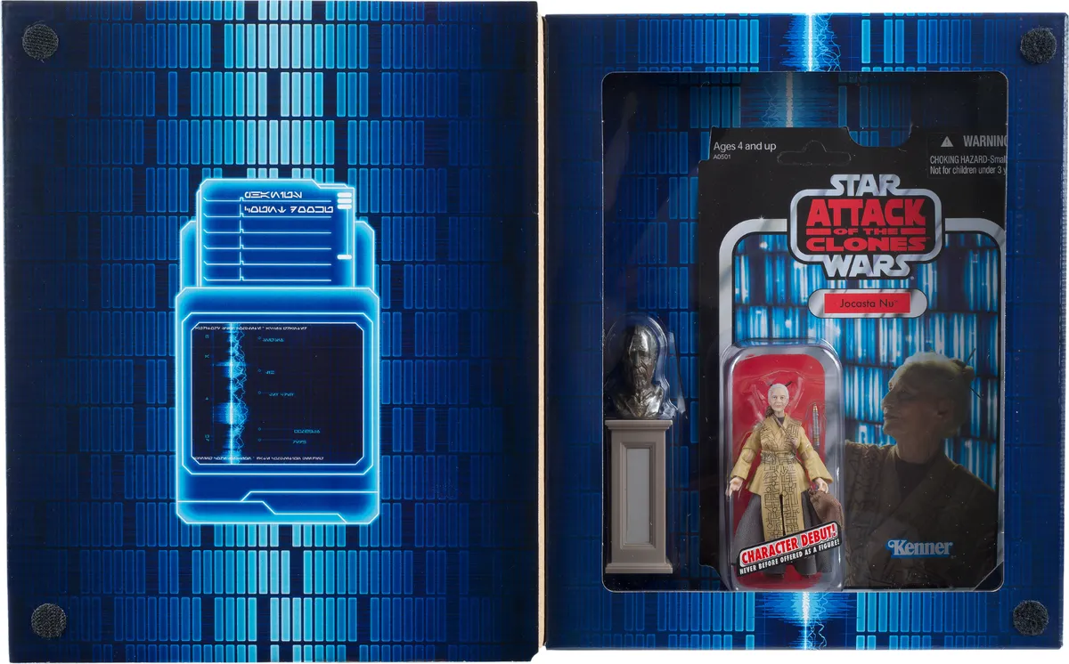Achterzijde en binnenpresentatie van de Jedi Archives-doos
